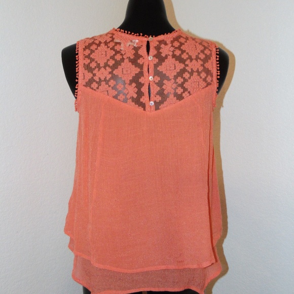 Orange Mesh top Blouse by Studio Petite in sz PM - Picture 3 of 3